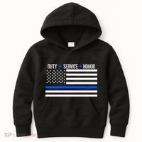 Blue Ribbon USA Flag Support Police Kids Hoodie thumb 0