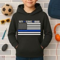 Blue Ribbon USA Flag Support Police Kids Hoodie thumb 2