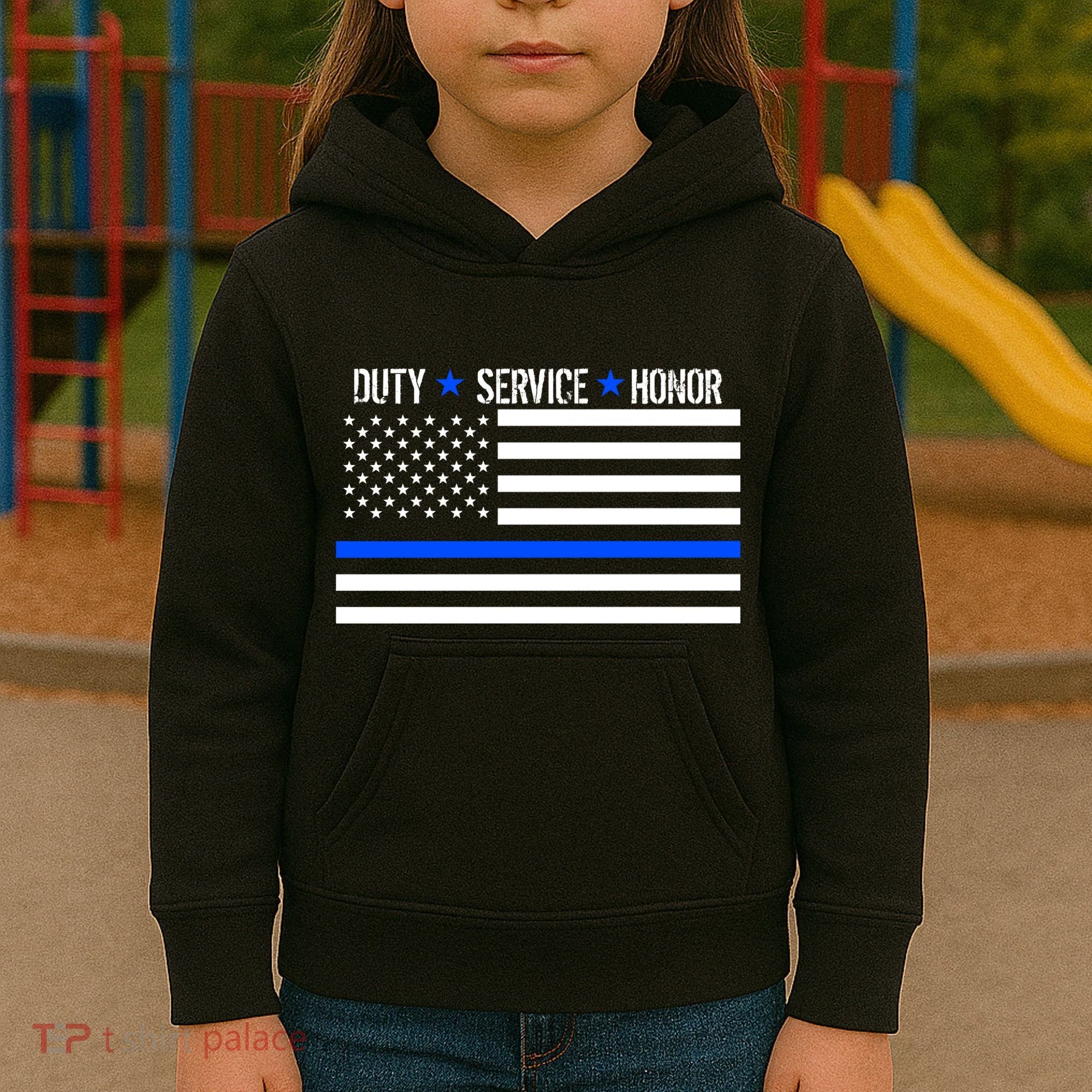Blue Ribbon USA Flag Support Police Kids Hoodie