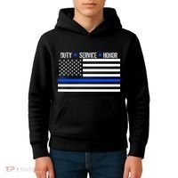 Blue Ribbon USA Flag Support Police Kids Hoodie thumb 4