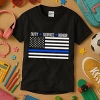 Blue Ribbon USA Flag Support Police Kids T-Shirt thumb 3