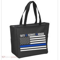 Blue Ribbon USA Flag Support Police Tote Bag thumb 2