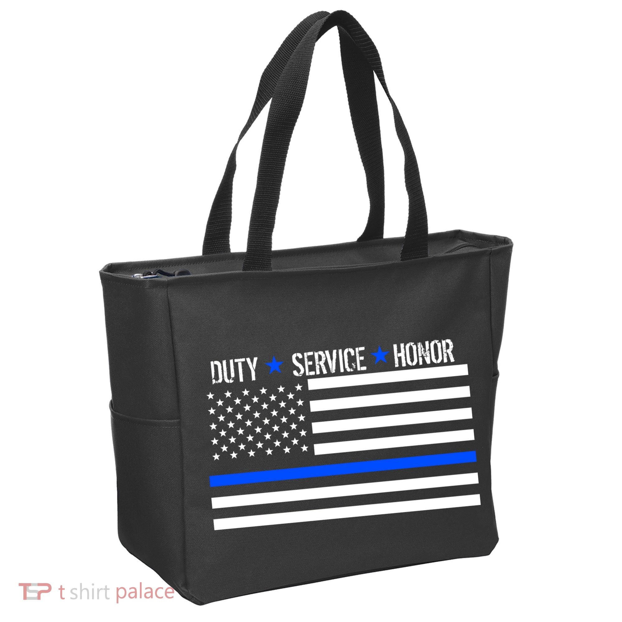 Blue Ribbon USA Flag Support Police Tote Bag