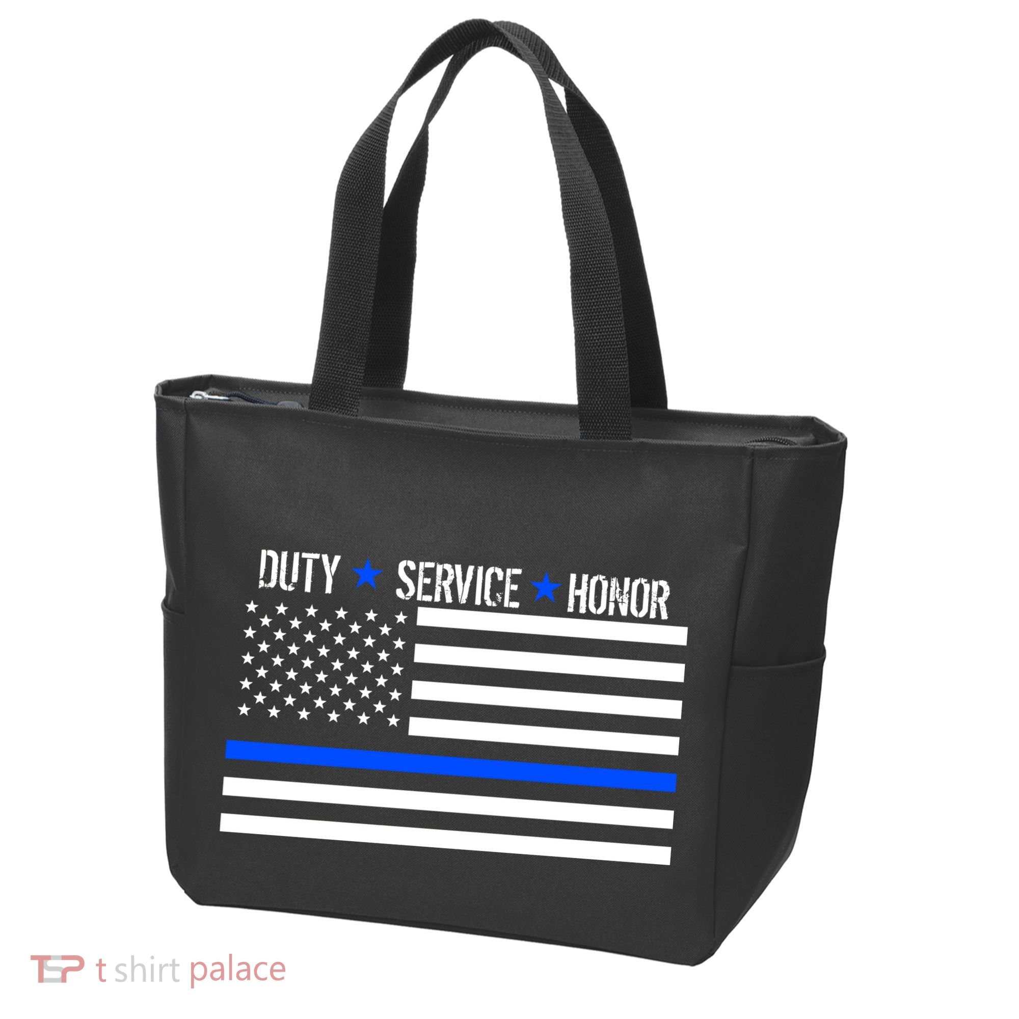 Blue Ribbon USA Flag Support Police Tote Bag