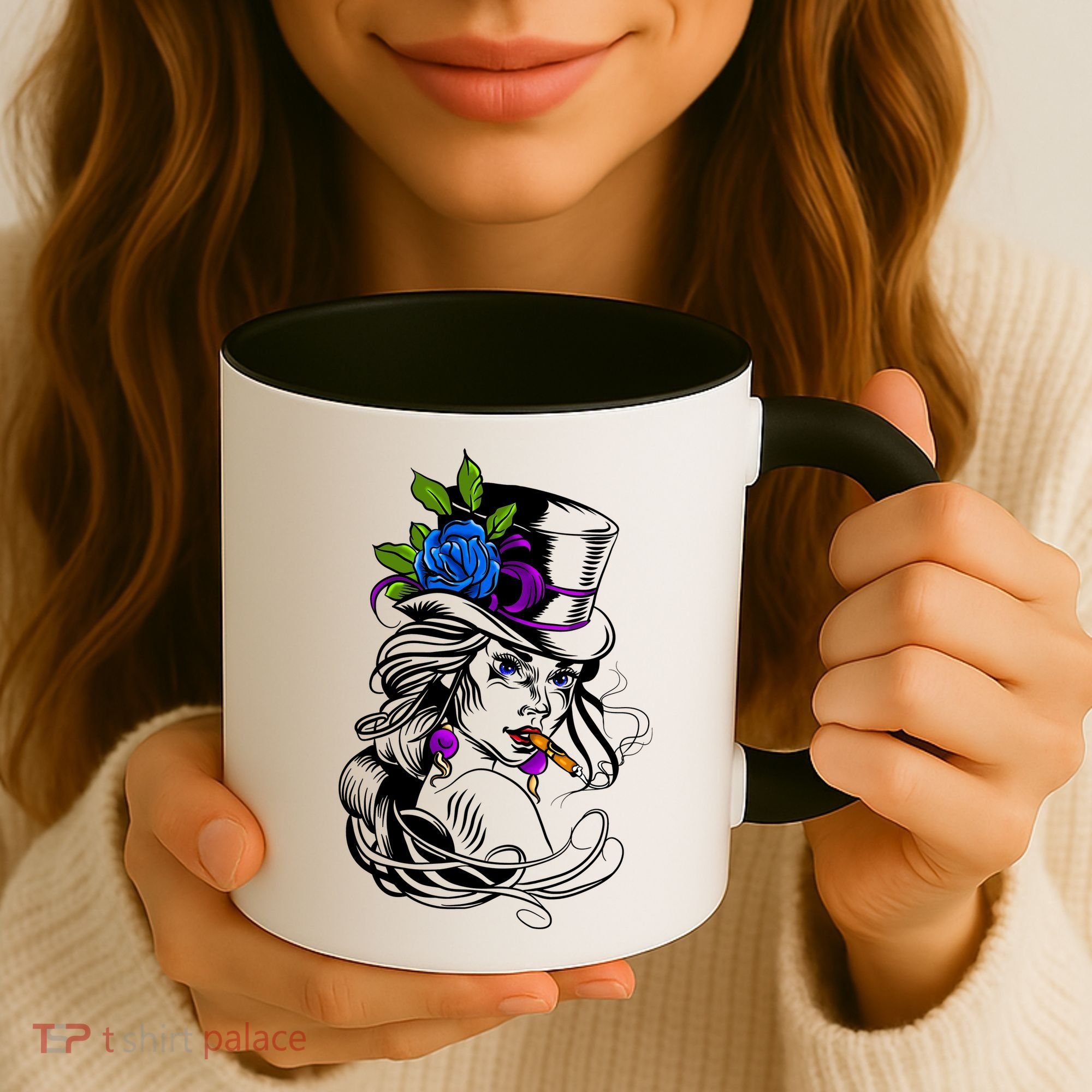 Blue Rose Smoking Lady Icon Coffee Mug