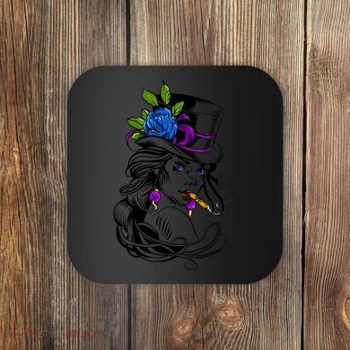 Blue Rose Smoking Lady Icon Coaster