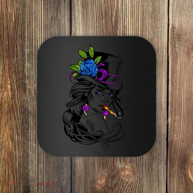 Blue Rose Smoking Lady Icon Coaster