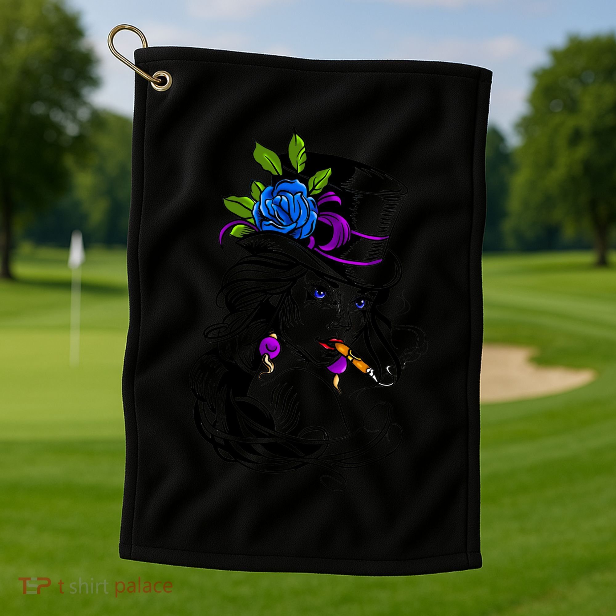 Blue Rose Smoking Lady Icon Golf Towel
