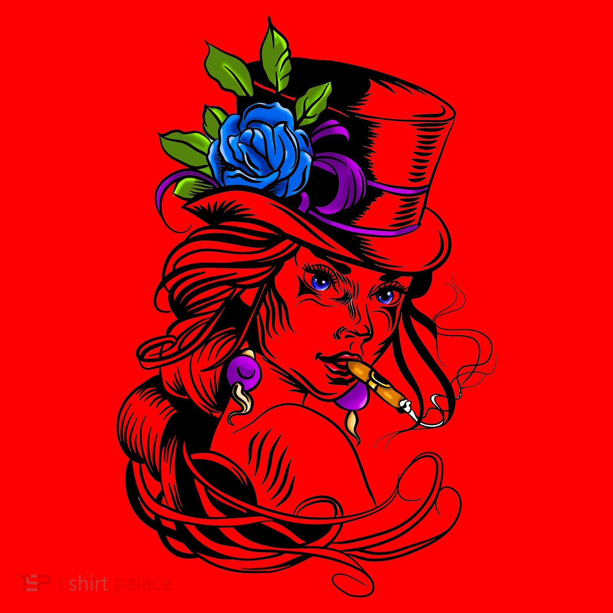 Blue Rose Smoking Lady Icon Santa Hat