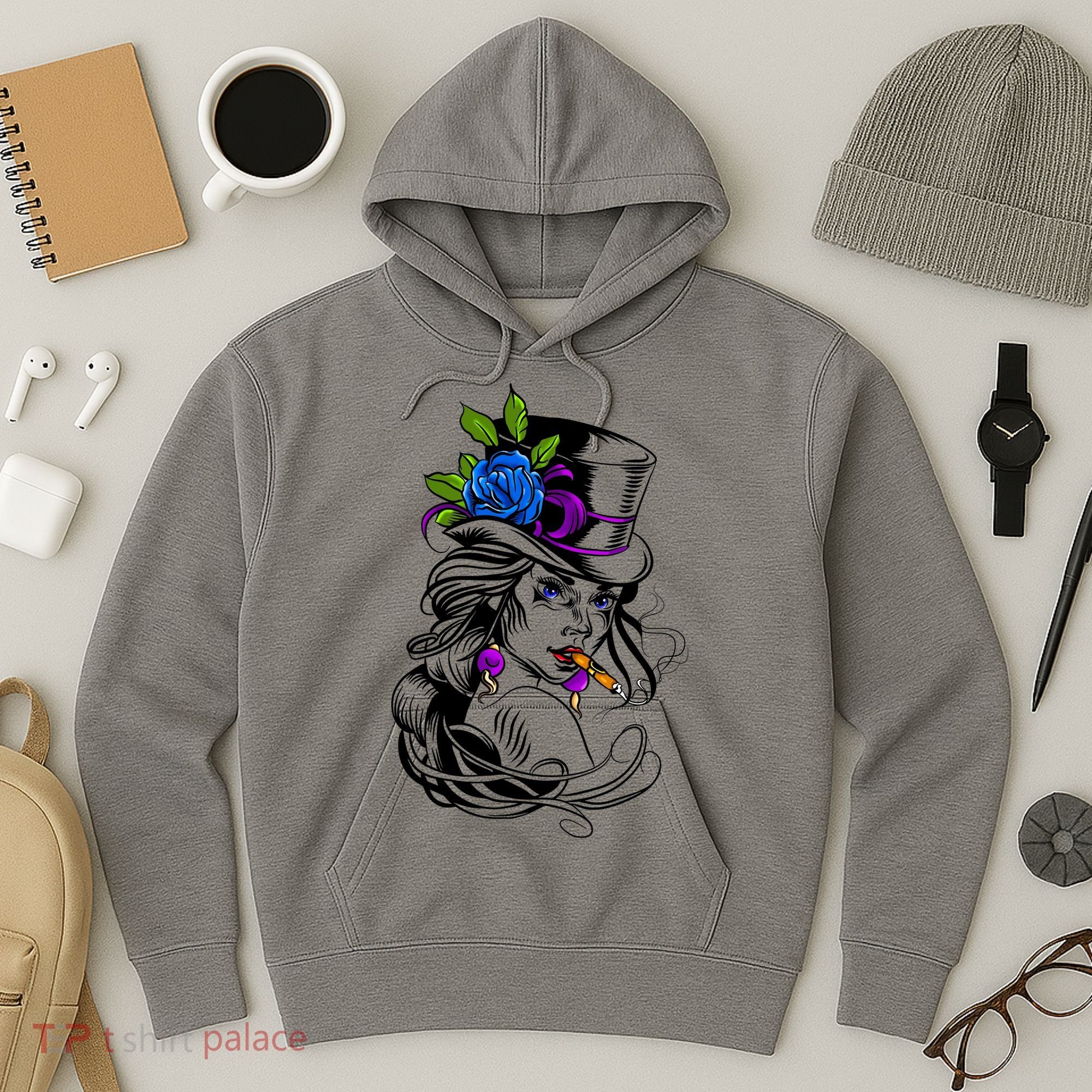 Blue Rose Smoking Lady Icon Hoodie