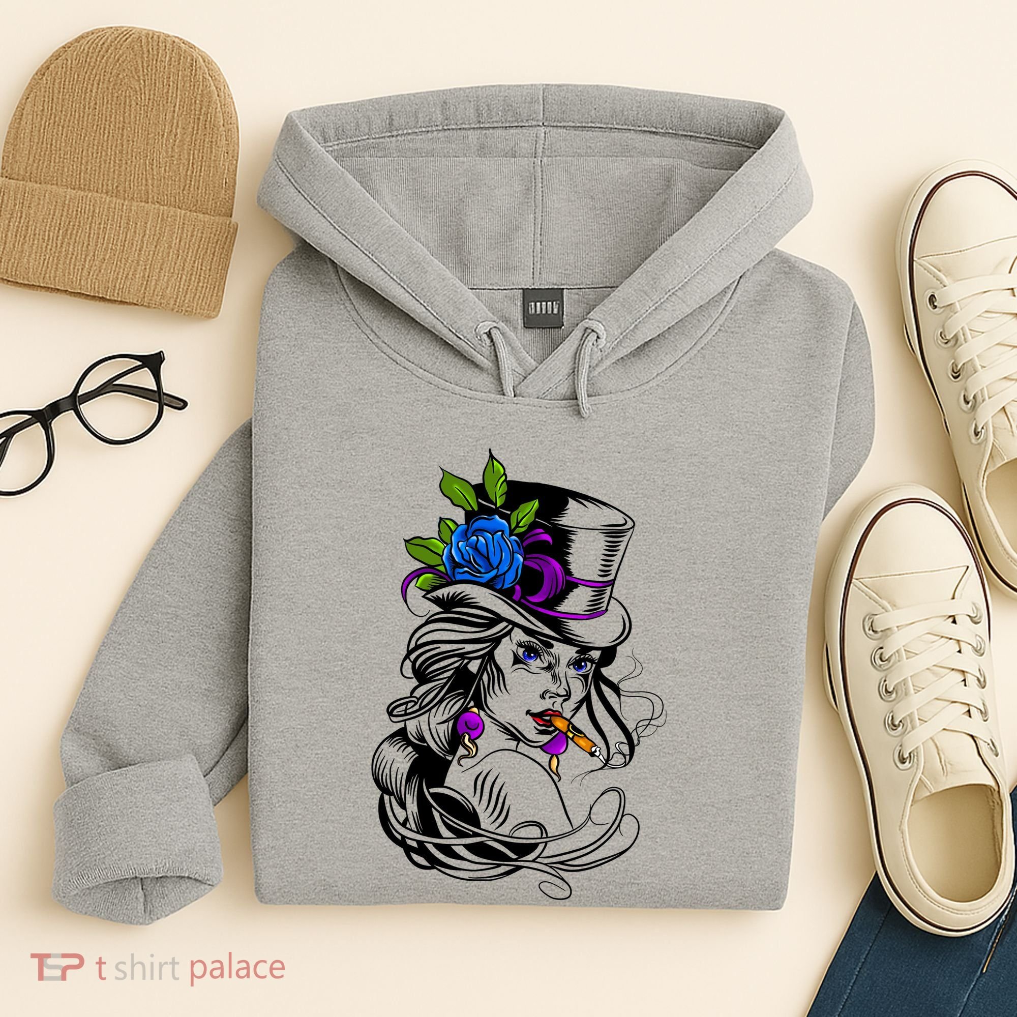 Blue Rose Smoking Lady Icon Hoodie