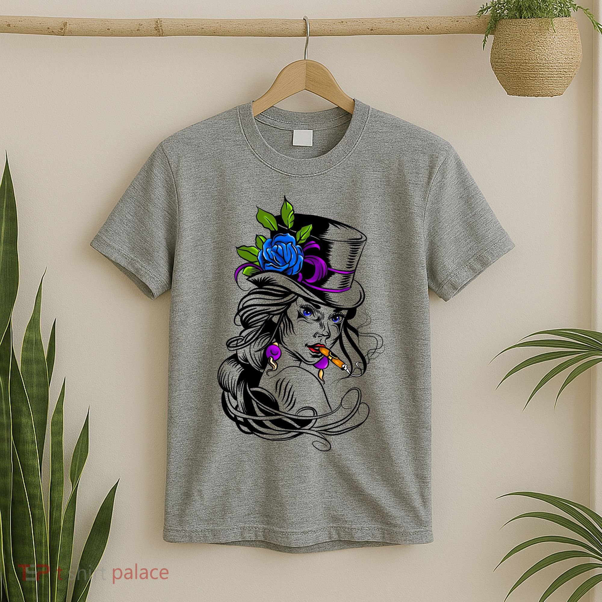 Blue Rose Smoking Lady Icon T-Shirt