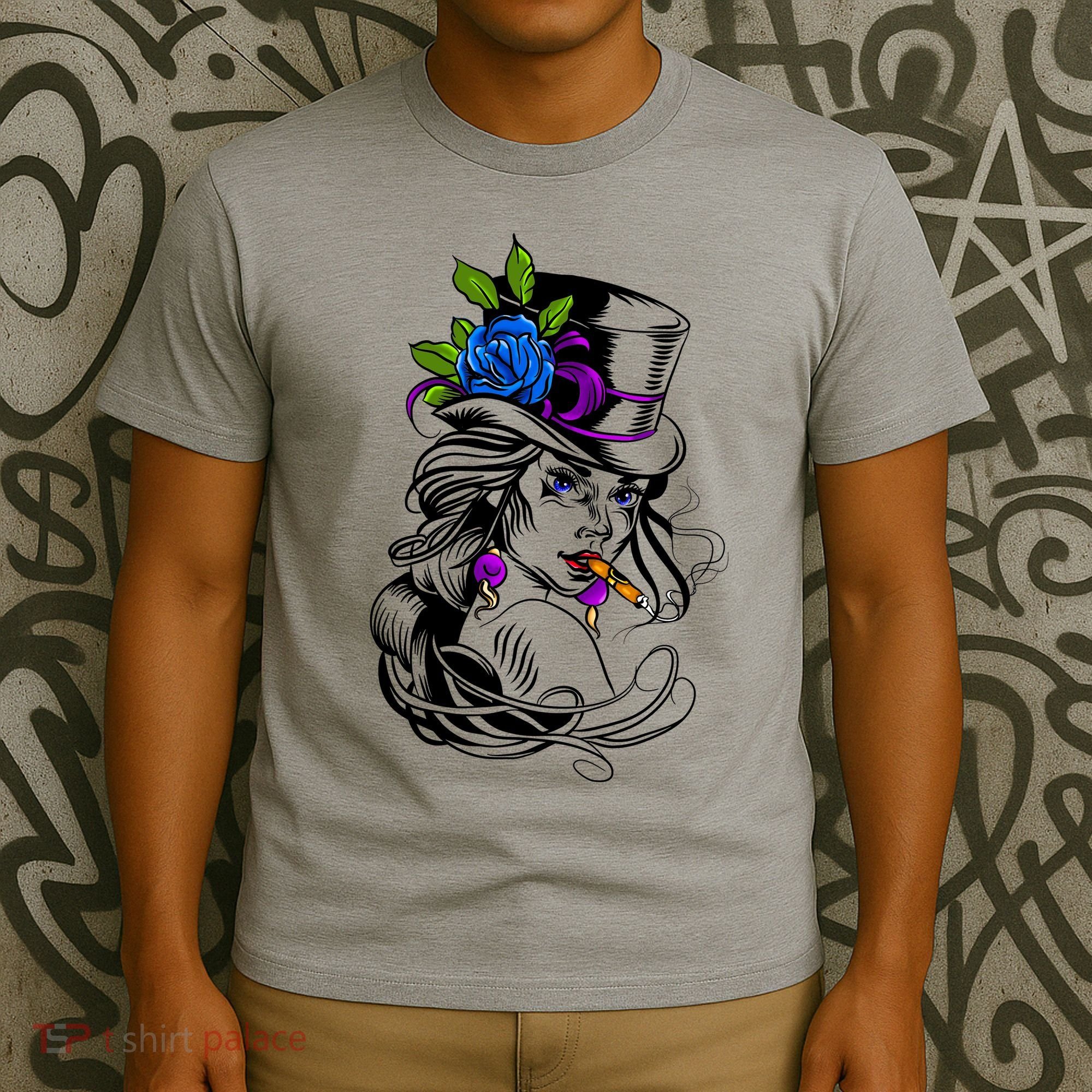 Blue Rose Smoking Lady Icon T-Shirt