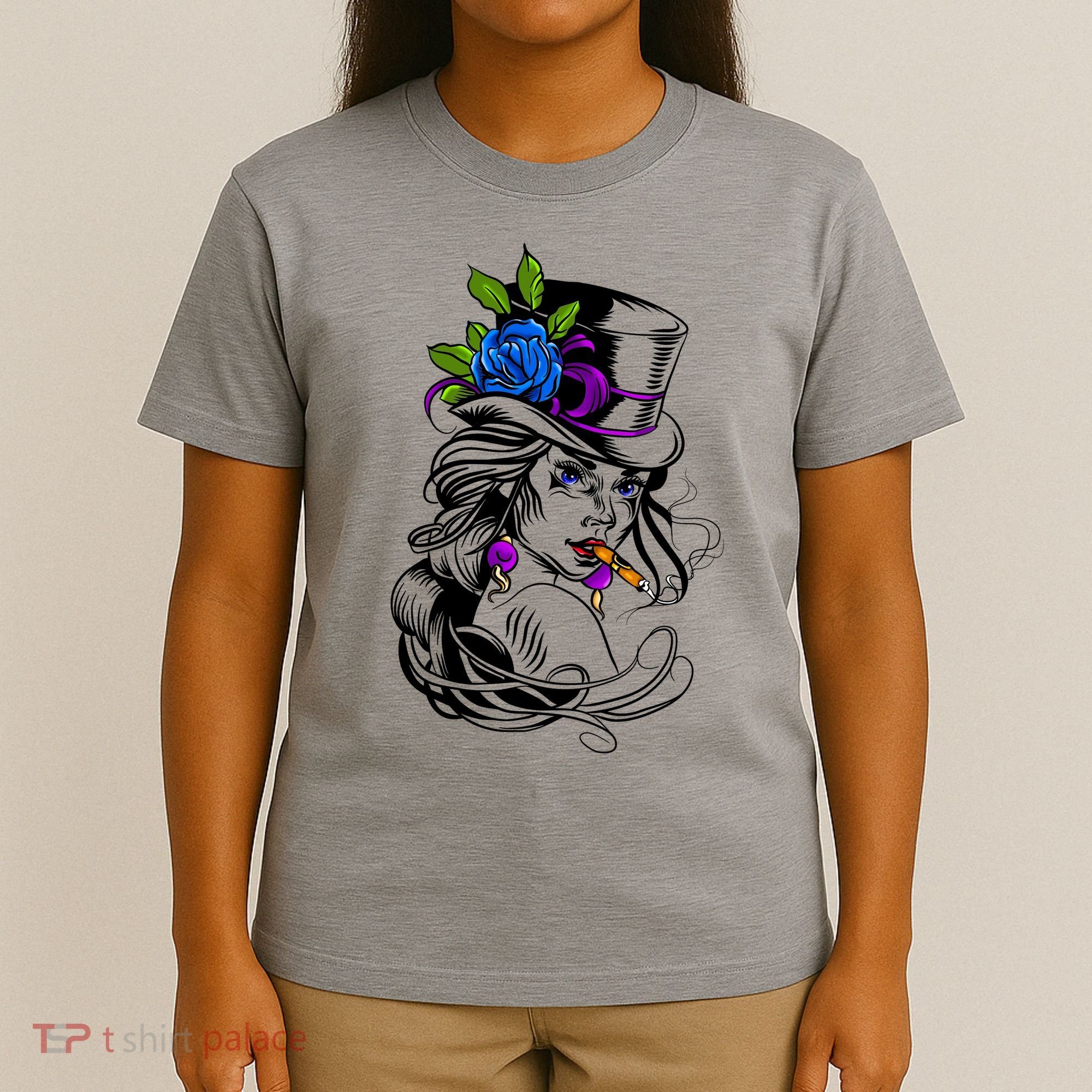 Blue Rose Smoking Lady Icon T-Shirt
