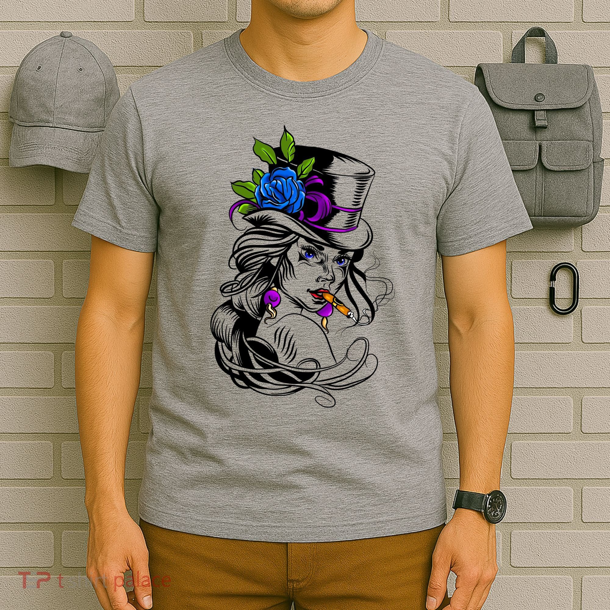Blue Rose Smoking Lady Icon T-Shirt