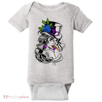 Blue Rose Smoking Lady Icon Baby Bodysuit