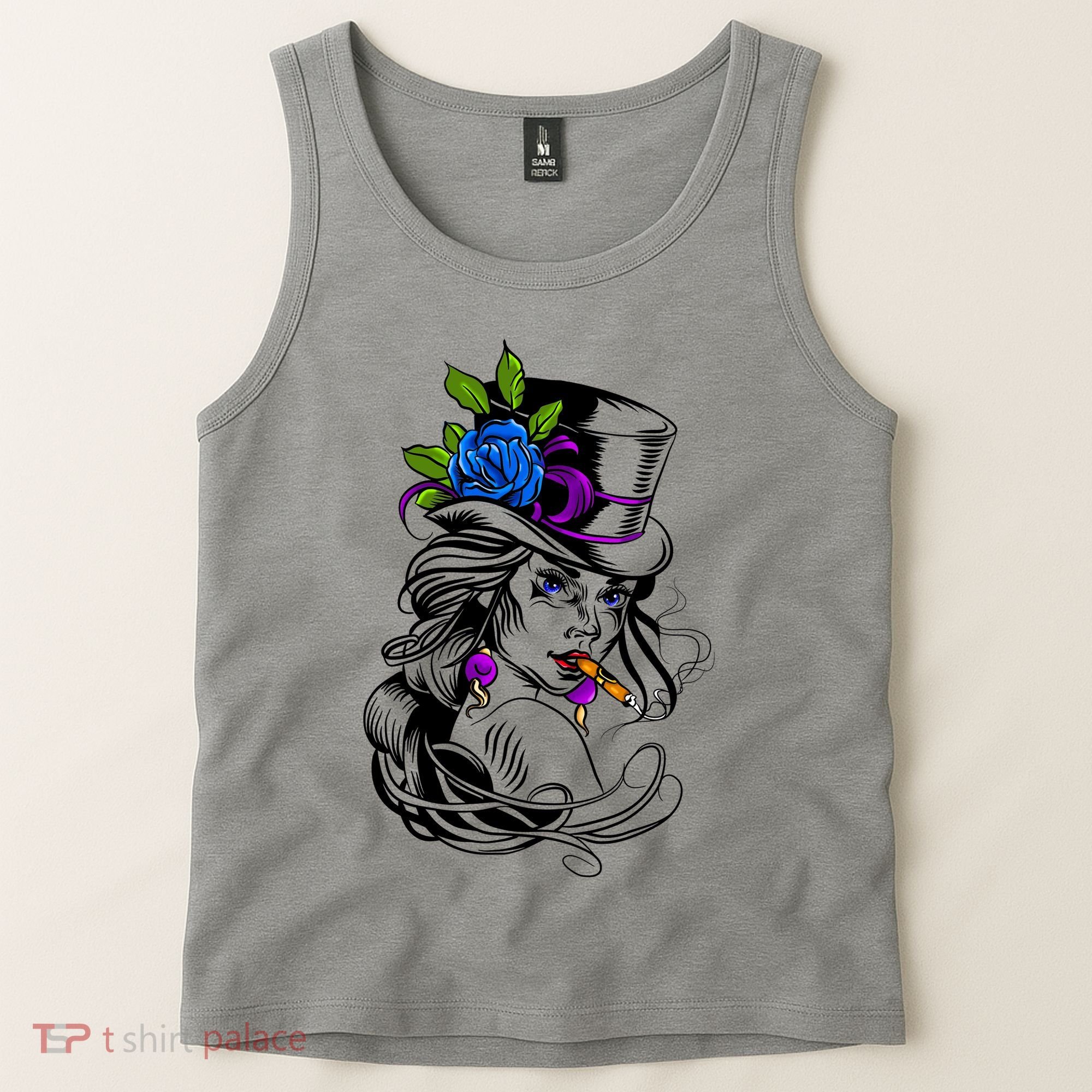 Blue Rose Smoking Lady Icon Tank Top