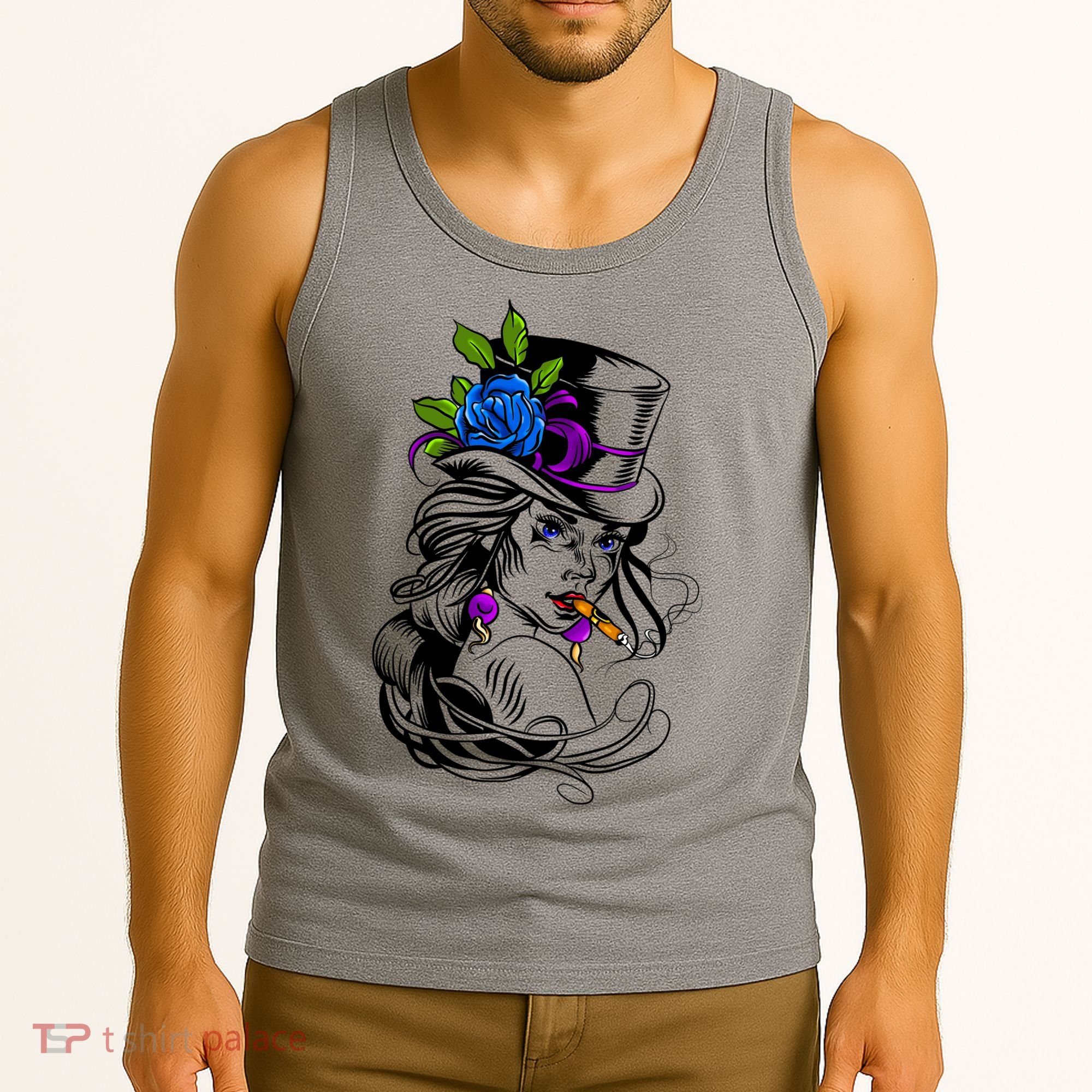 Blue Rose Smoking Lady Icon Tank Top