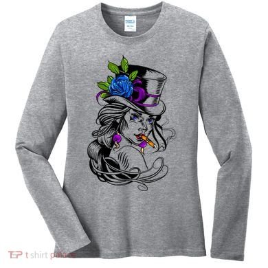 Blue Rose Smoking Lady Icon Women's Long Sleeve Shirt