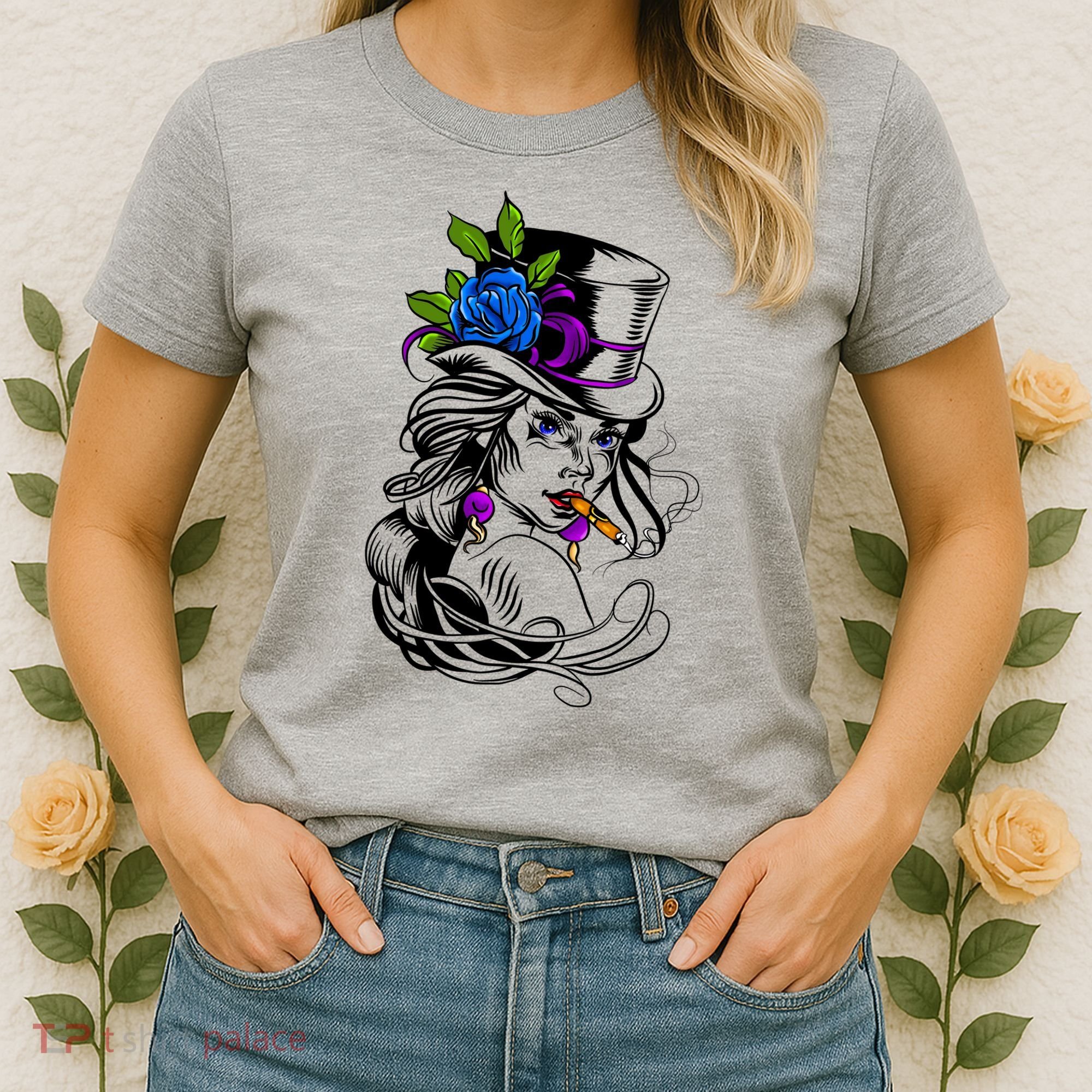 Blue Rose Smoking Lady Icon Women's T-Shirt