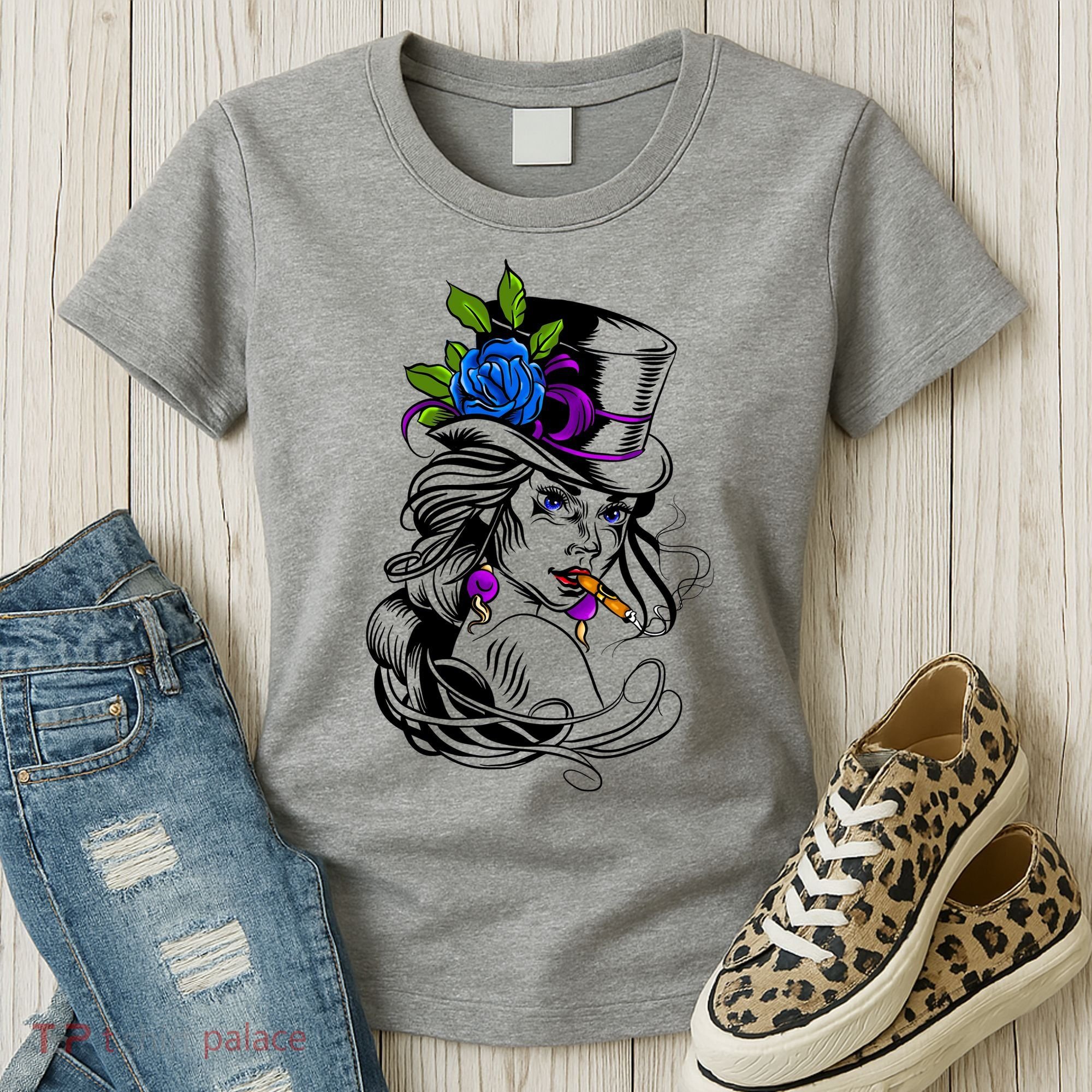 Blue Rose Smoking Lady Icon Women's T-Shirt