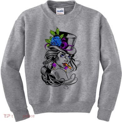 Blue Rose Smoking Lady Icon Kids Sweatshirt