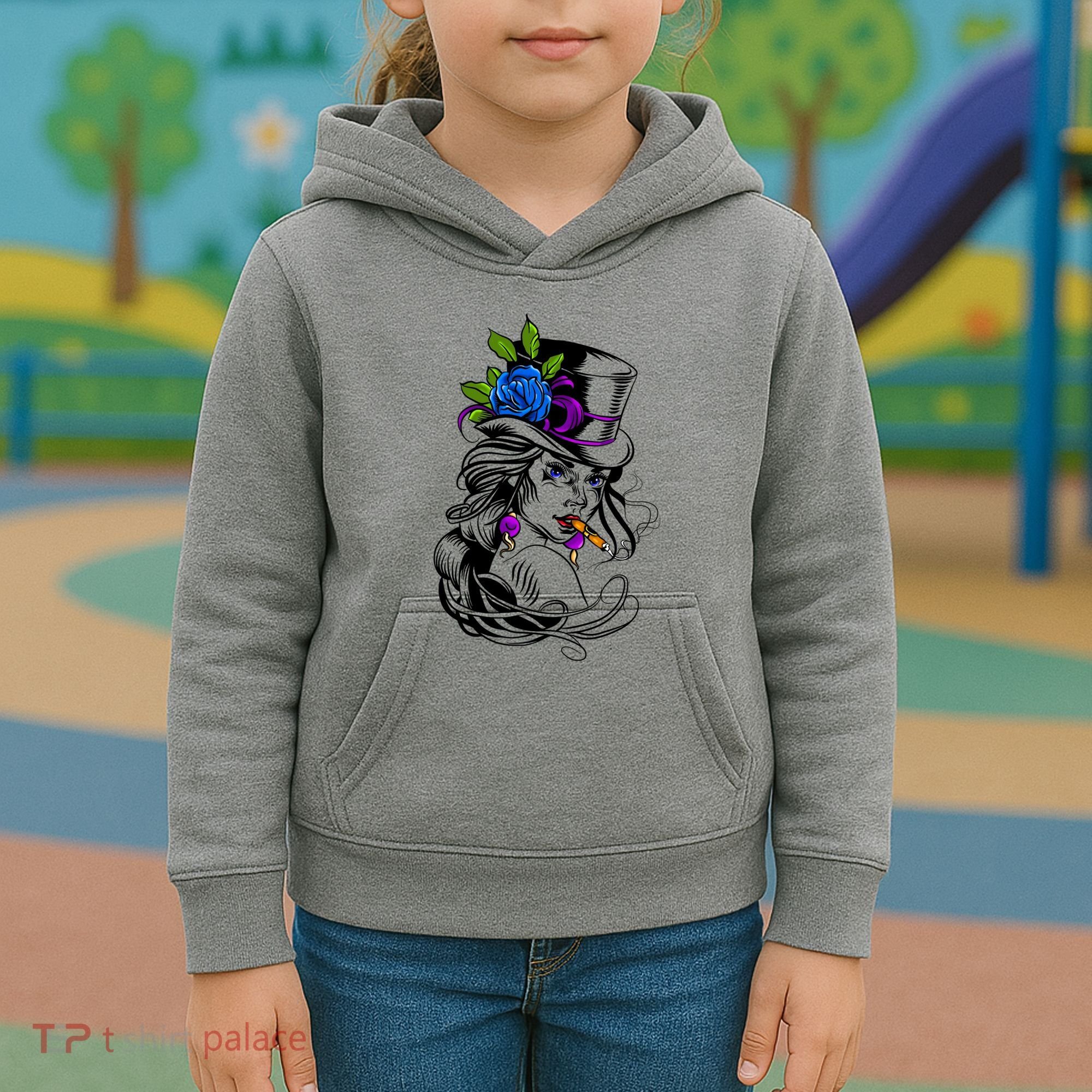 Blue Rose Smoking Lady Icon Kids Hoodie