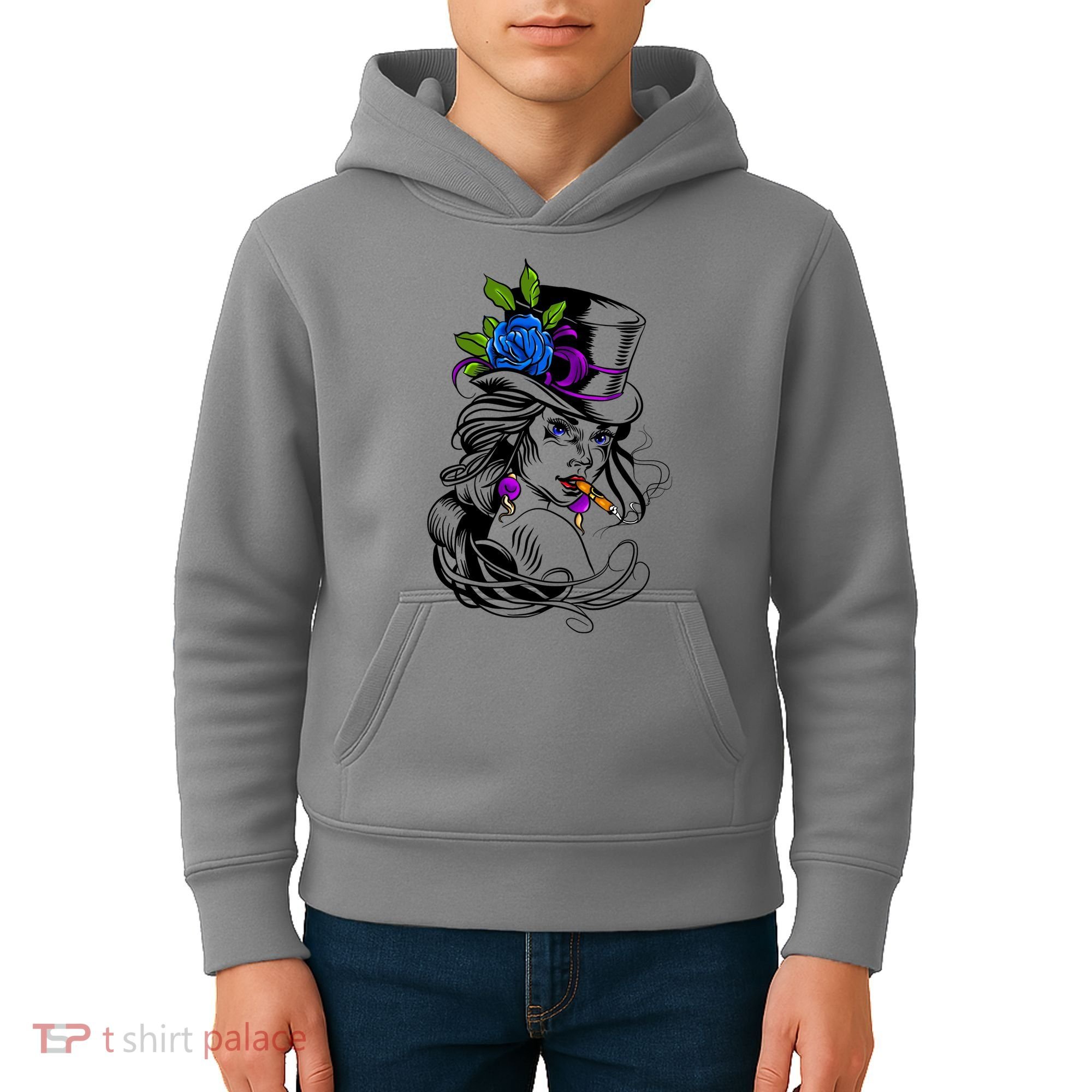 Blue Rose Smoking Lady Icon Kids Hoodie