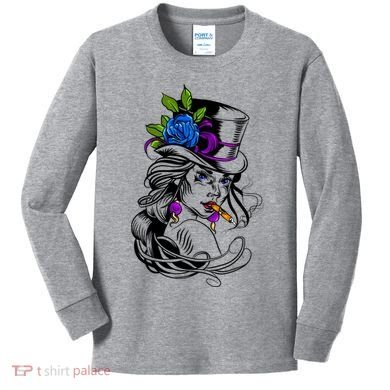 Blue Rose Smoking Lady Icon Kids Long Sleeve Shirt