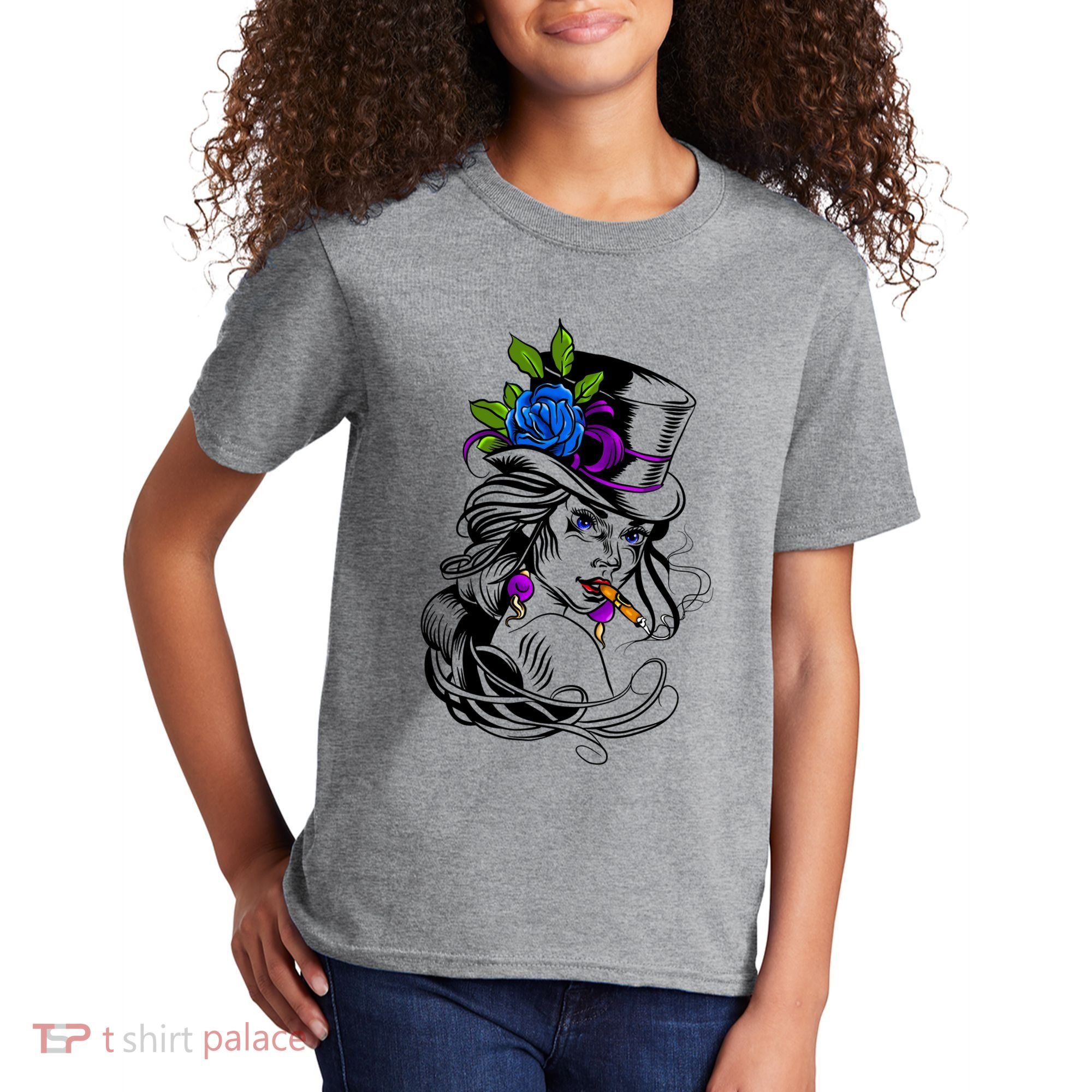 Blue Rose Smoking Lady Icon Kids T-Shirt