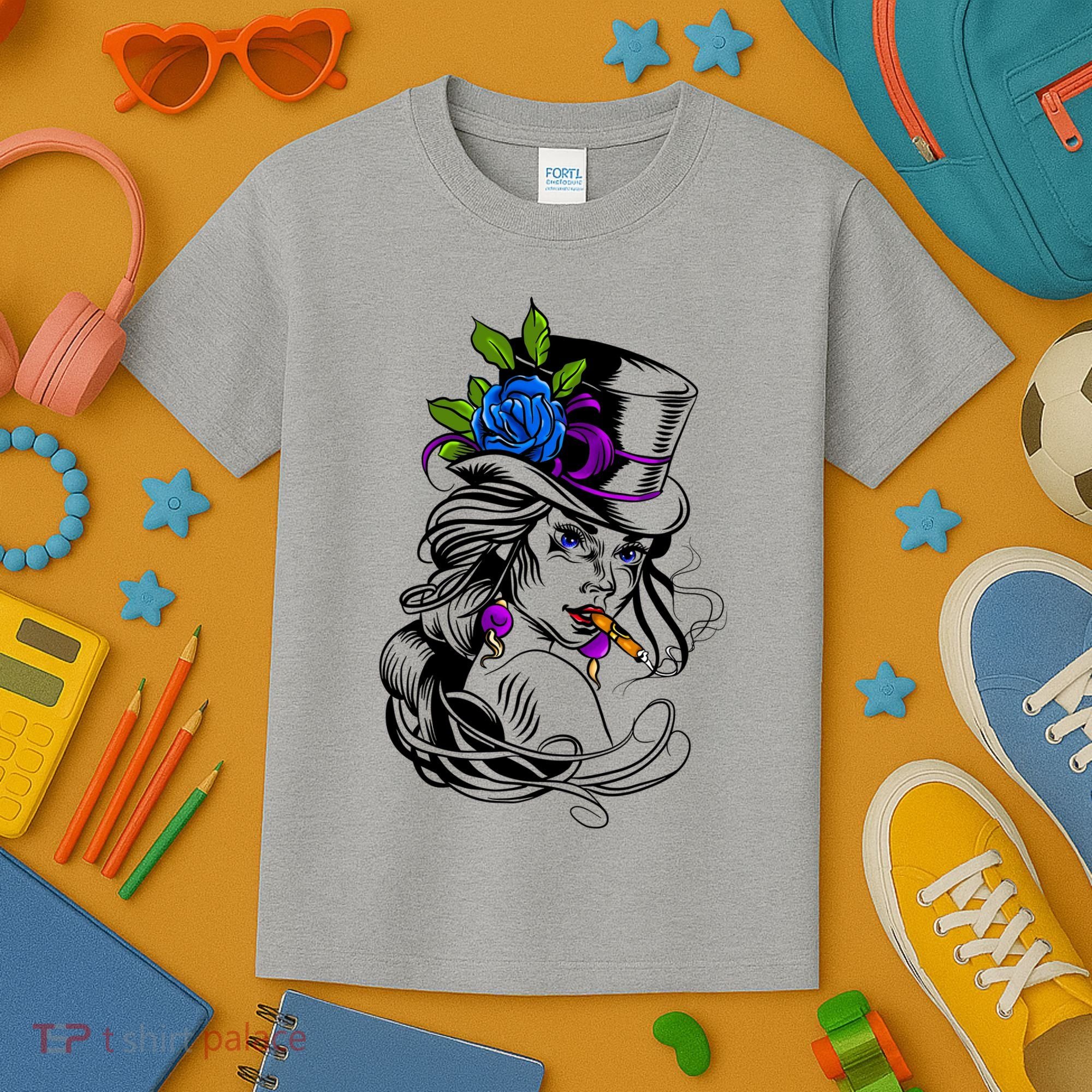 Blue Rose Smoking Lady Icon Kids T-Shirt