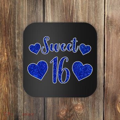  Blue Sparkle Sweet 16 Birthday  Coaster