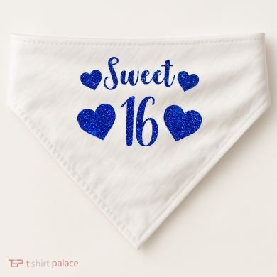  Blue Sparkle Sweet 16 Birthday  USA-Made Doggie Bandana