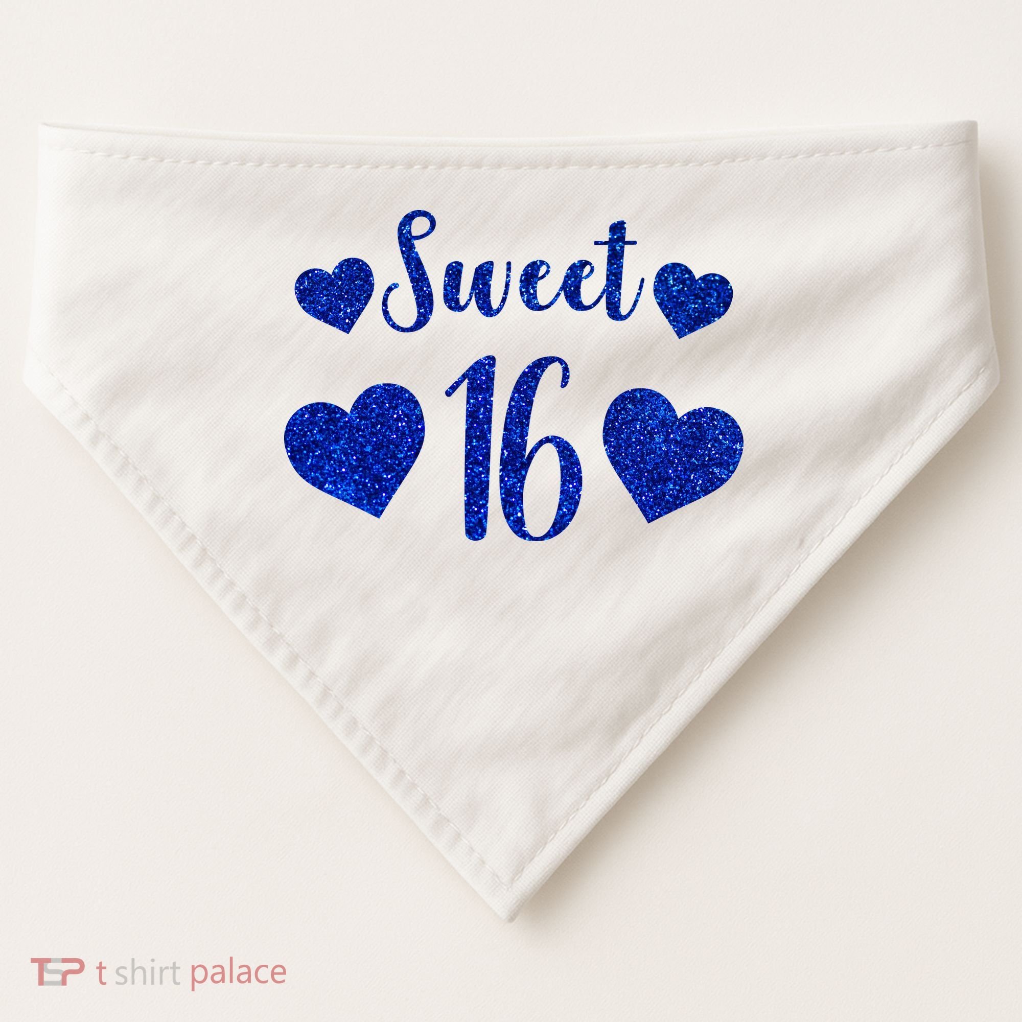  Blue Sparkle Sweet 16 Birthday  USA-Made Doggie Bandana