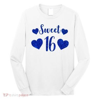  Blue Sparkle Sweet 16 Birthday  Long Sleeve Shirt
