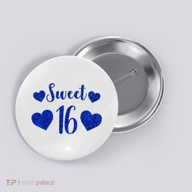  Blue Sparkle Sweet 16 Birthday  Button