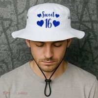  Blue Sparkle Sweet 16 Birthday  Bucket Hat thumb 2