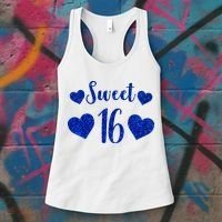  Blue Sparkle Sweet 16 Birthday  Women's Tank Top thumb 3