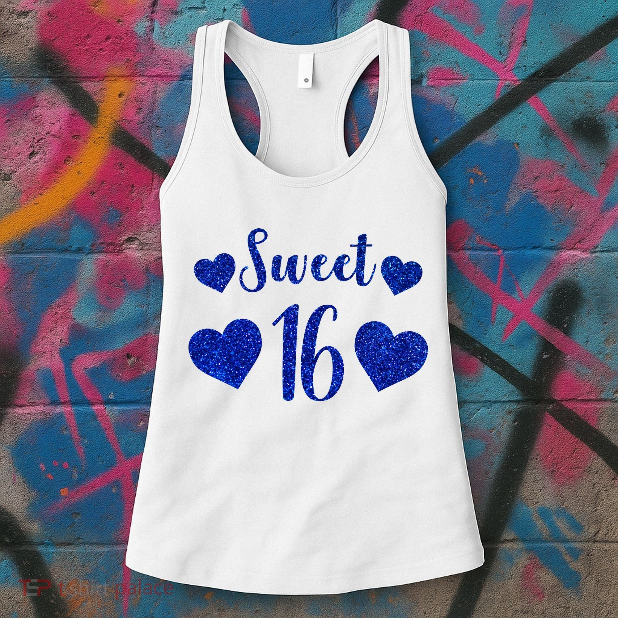  Blue Sparkle Sweet 16 Birthday  Women's Tank Top