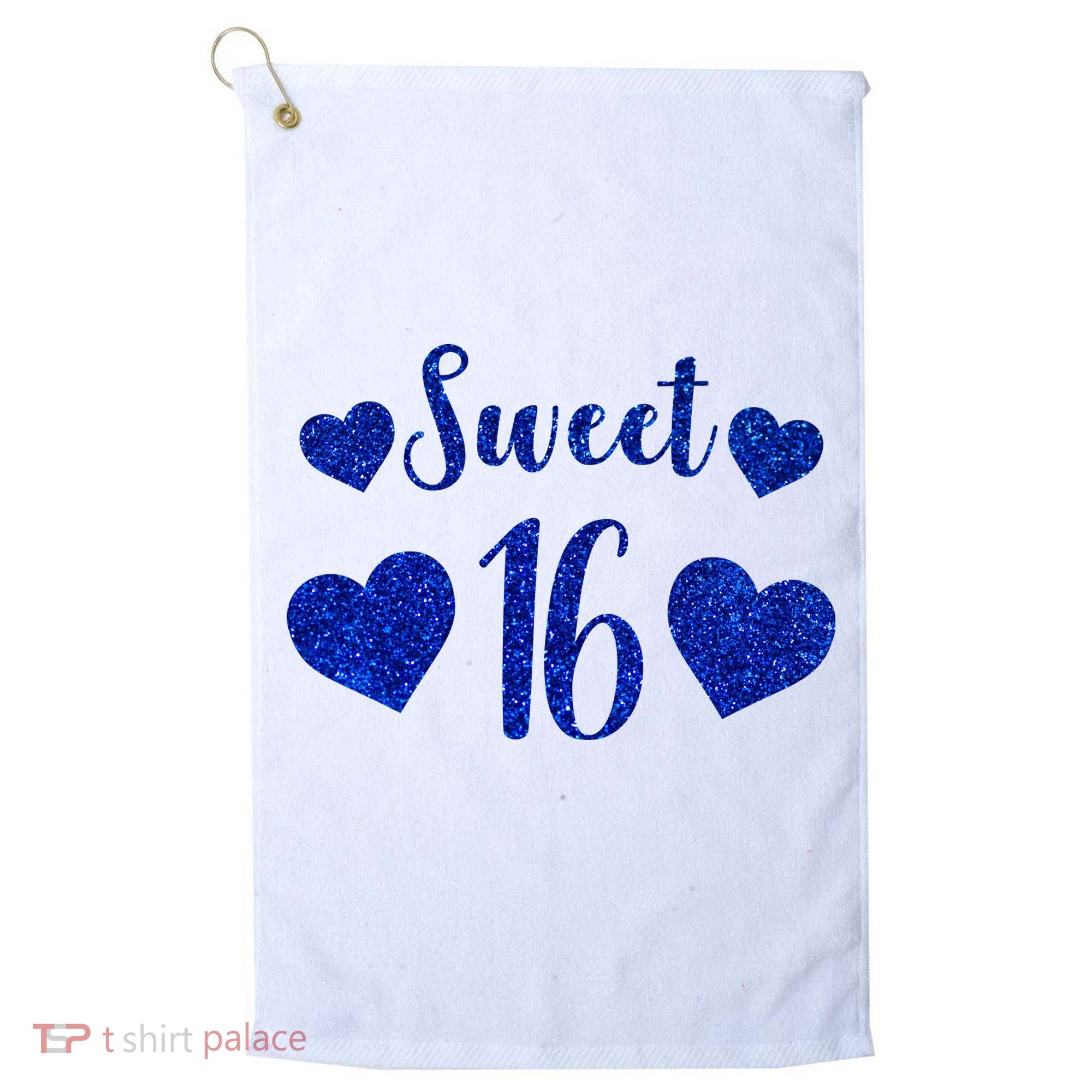  Blue Sparkle Sweet 16 Birthday  Golf Towel