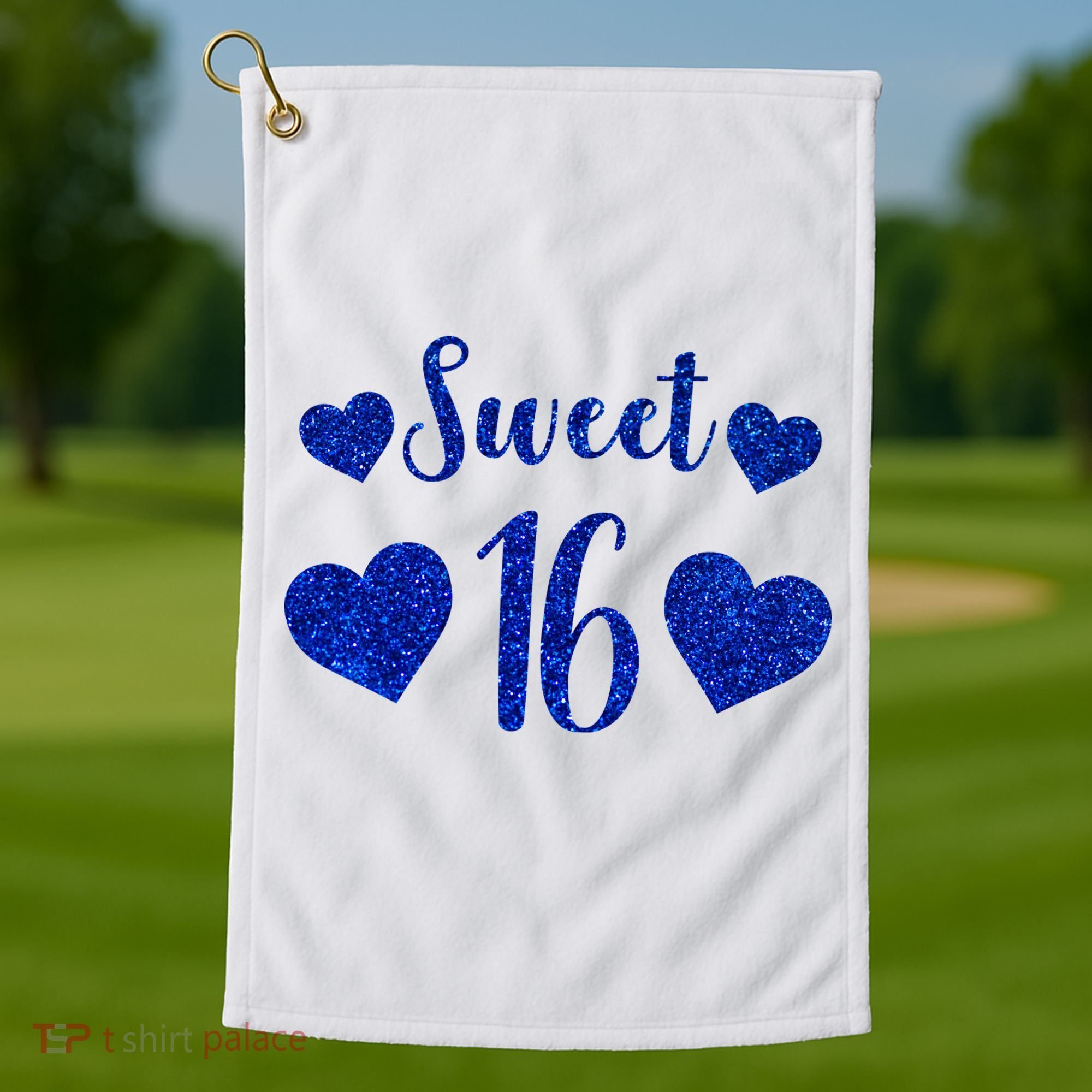  Blue Sparkle Sweet 16 Birthday  Golf Towel