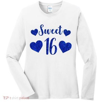  Blue Sparkle Sweet 16 Birthday  Women's Long Sleeve Shirt