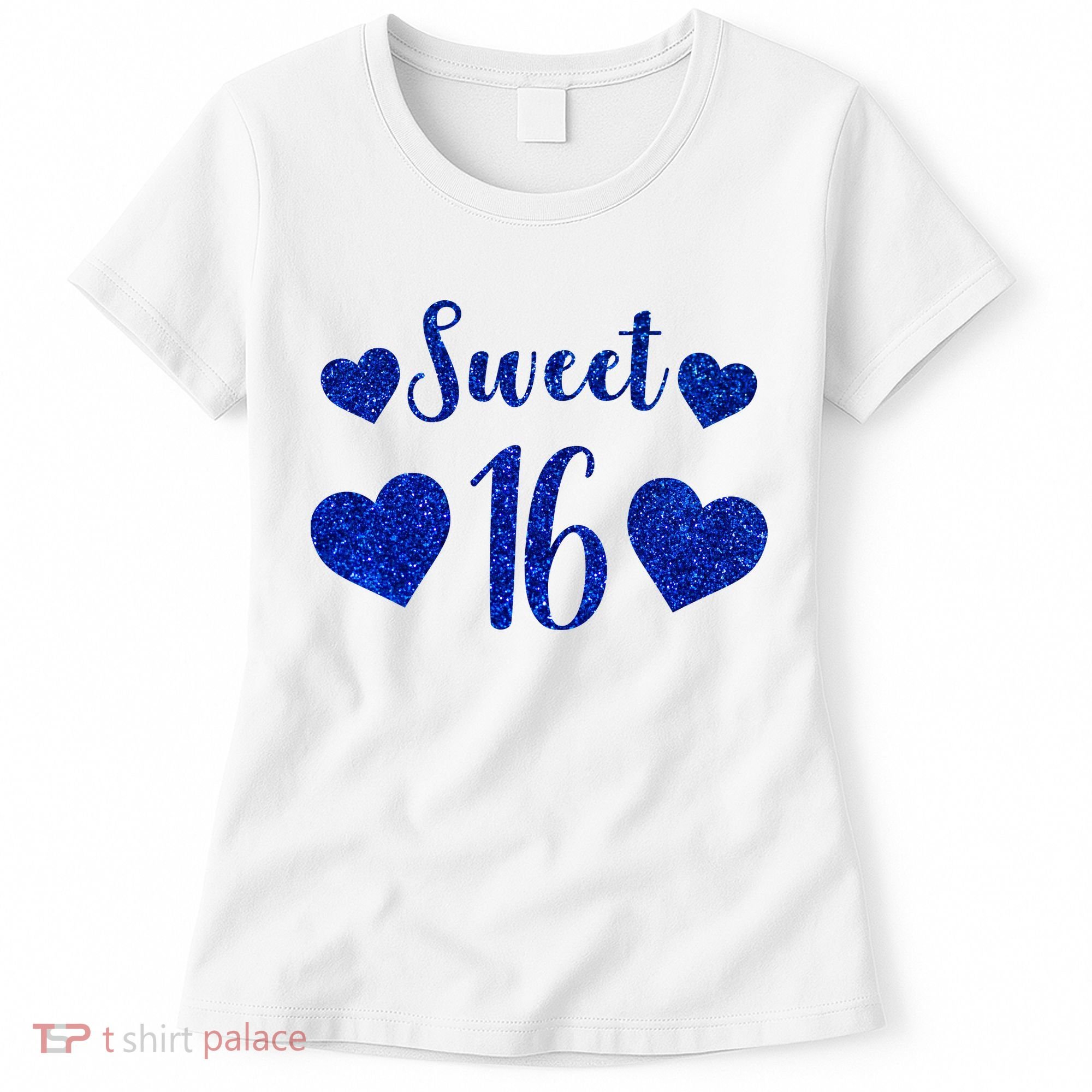  Blue Sparkle Sweet 16 Birthday  Women's T-Shirt