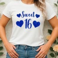  Blue Sparkle Sweet 16 Birthday  Women's T-Shirt thumb 2