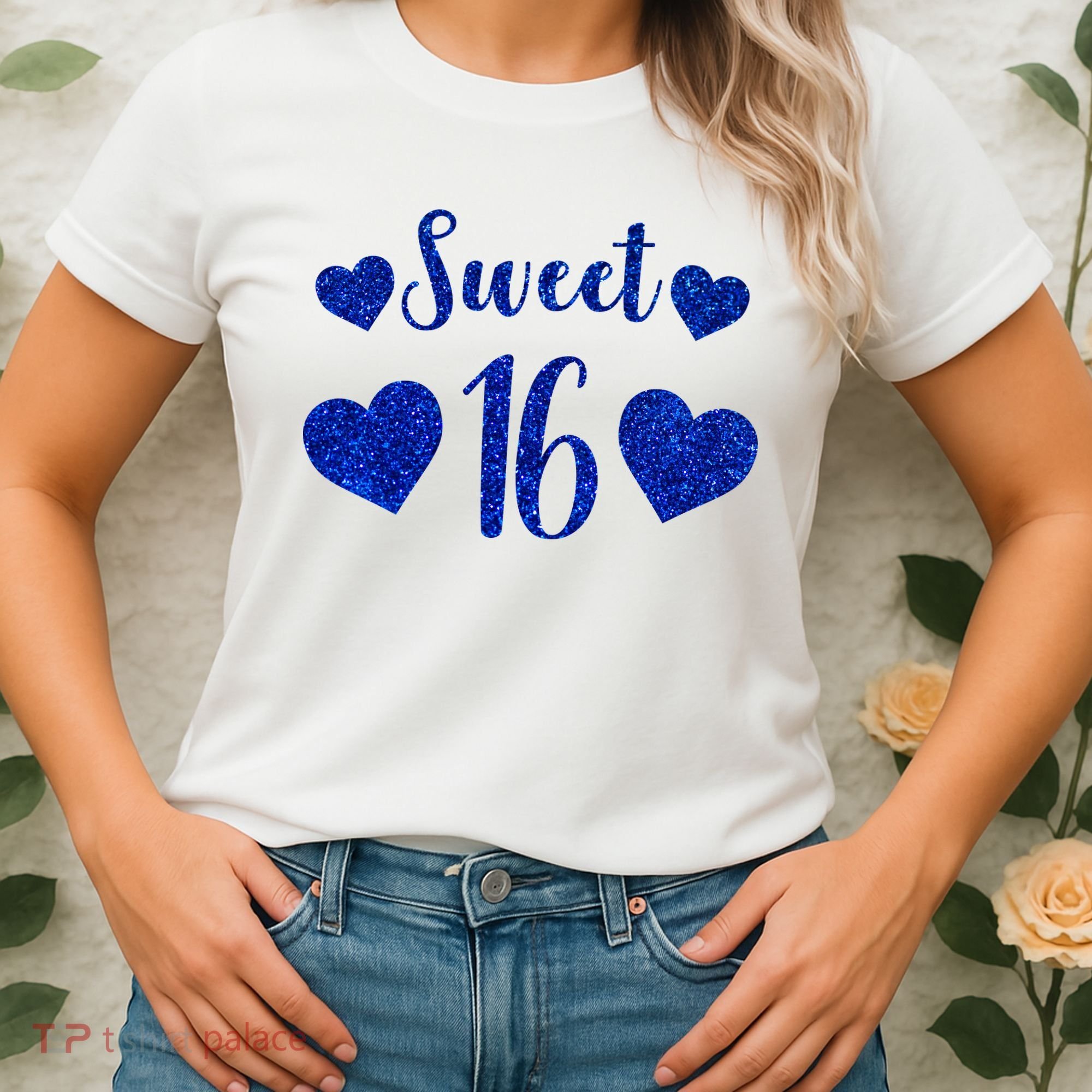  Blue Sparkle Sweet 16 Birthday  Women's T-Shirt
