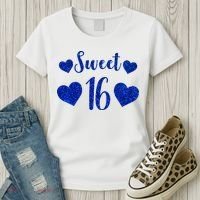  Blue Sparkle Sweet 16 Birthday  Women's T-Shirt thumb 3