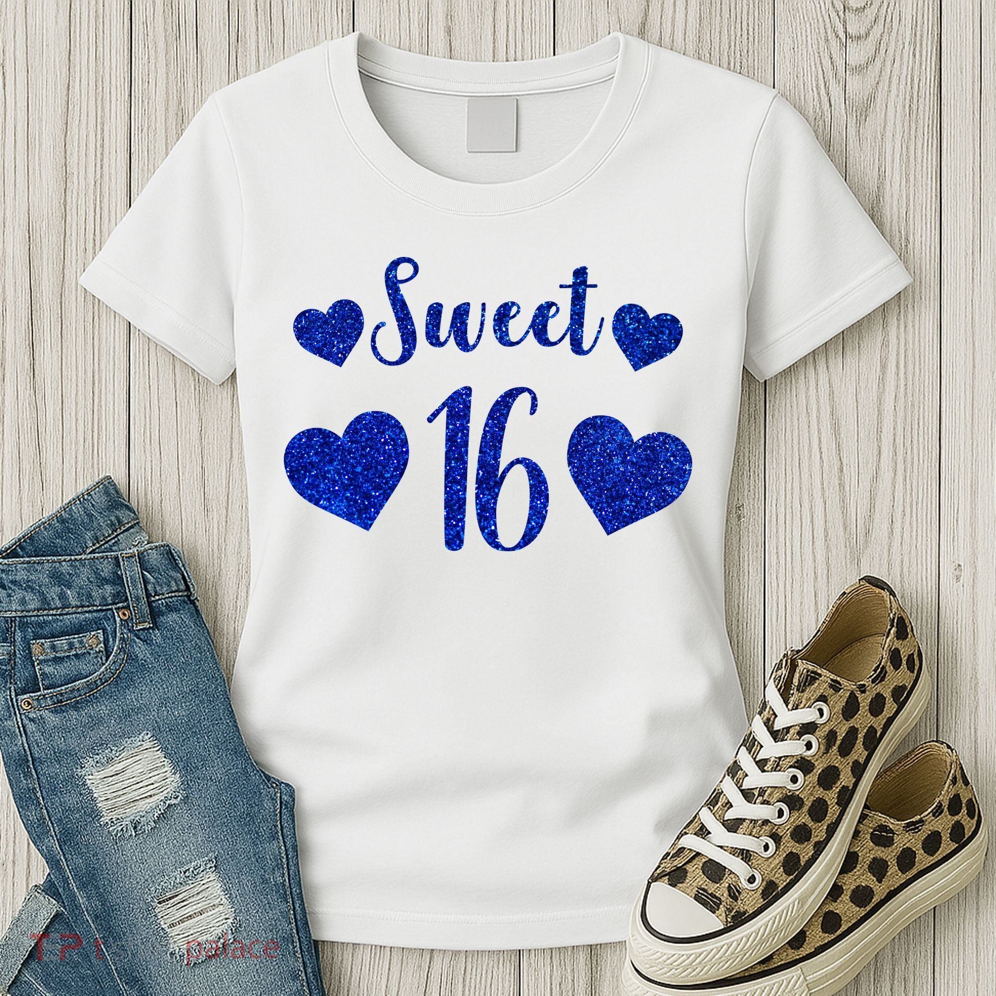  Blue Sparkle Sweet 16 Birthday  Women's T-Shirt