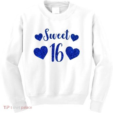  Blue Sparkle Sweet 16 Birthday  Kids Sweatshirt
