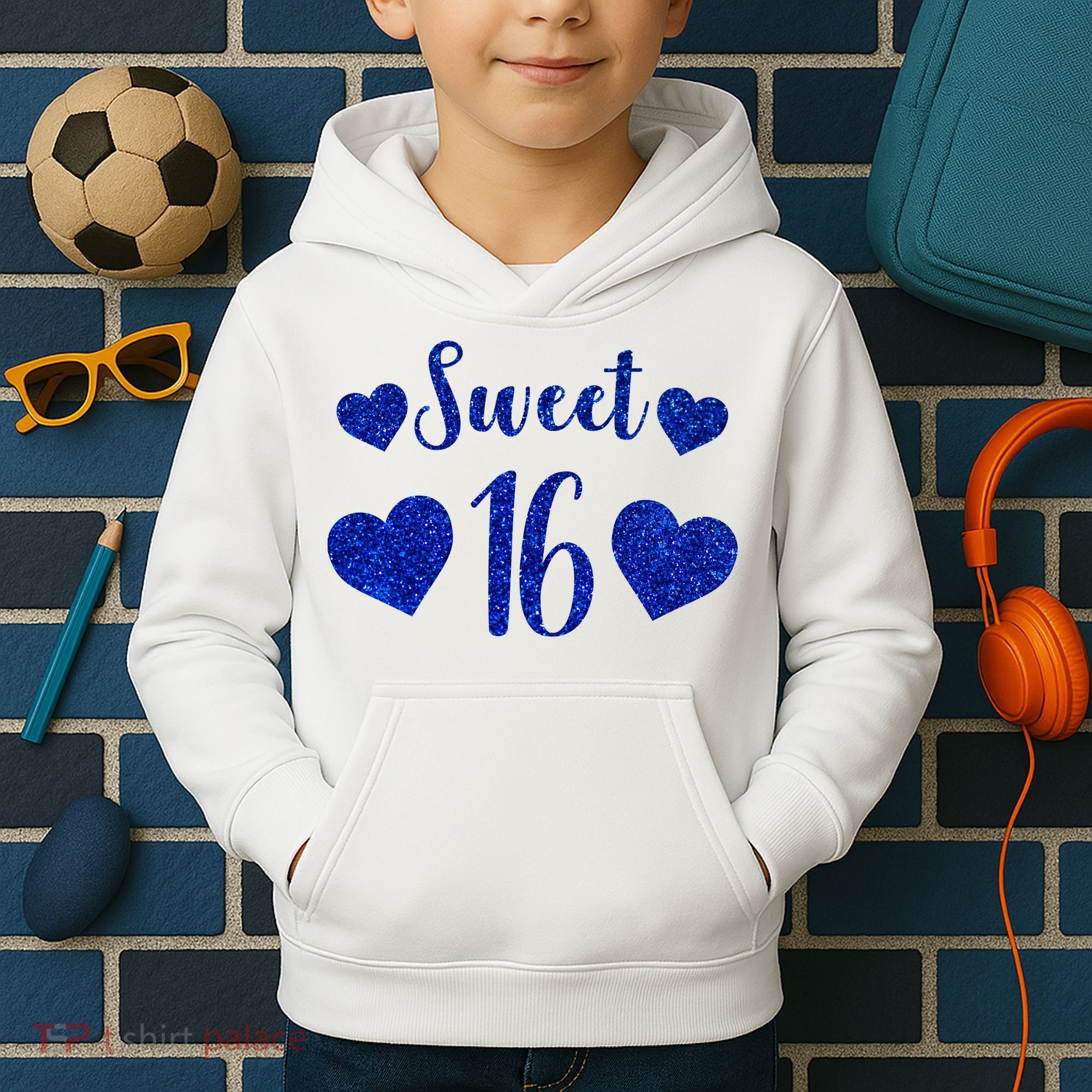  Blue Sparkle Sweet 16 Birthday  Kids Hoodie