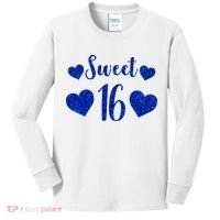  Blue Sparkle Sweet 16 Birthday  Kids Long Sleeve Shirt thumb 0